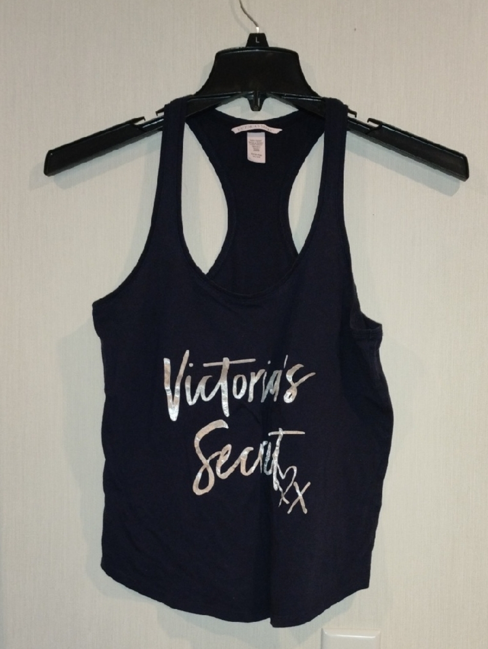 Victoria's Secret Navy Racerback Tank with Metallic Silver Script